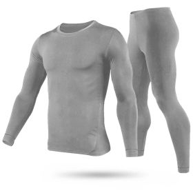 Men Thermal Underwear Set Long Johns Pants Long Sleeve Soft Underwear Kit Top Bottom Winter Sports Suits (Option: Grey 2XL)