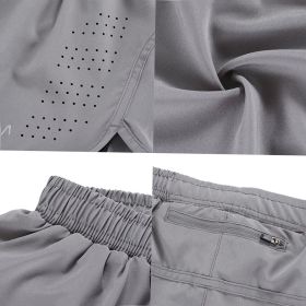 Men's 2-in-1 Running Shorts Quick Drying Breathable Active Training Exercise Jogging Cycle Shorts with Longer Liner (Option: Grey-L)