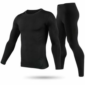 Men Thermal Underwear Set Long Johns Pants Long Sleeve Soft Underwear Kit Top Bottom Winter Sports Suits (Option: Black_XL)