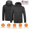 Heated Jacket Electric Heating Coat Lightweight Winter Hooded Jacket with 3-Level Heating Modes 8 Heating Zones Detachable Zipper Hood