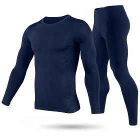 Men Thermal Underwear Set Long Johns Pants Long Sleeve Soft Underwear Kit Top Bottom Winter Sports Suits (Option: Navy_XL)