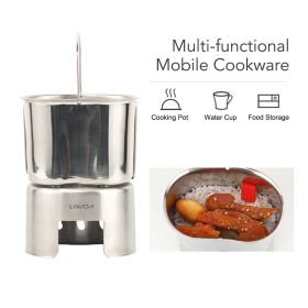 Lixada Camping Cookware Stainless Steel Canteen Cup Hanging Pot with Wood Stove Set for Outdoor Survival Backpacking Hiking Picnic (Color: Silver)